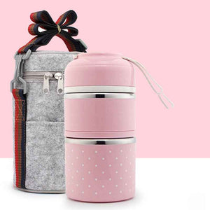 Portable Stainless Steel Lunch Box Polka Dot Grid Lunch