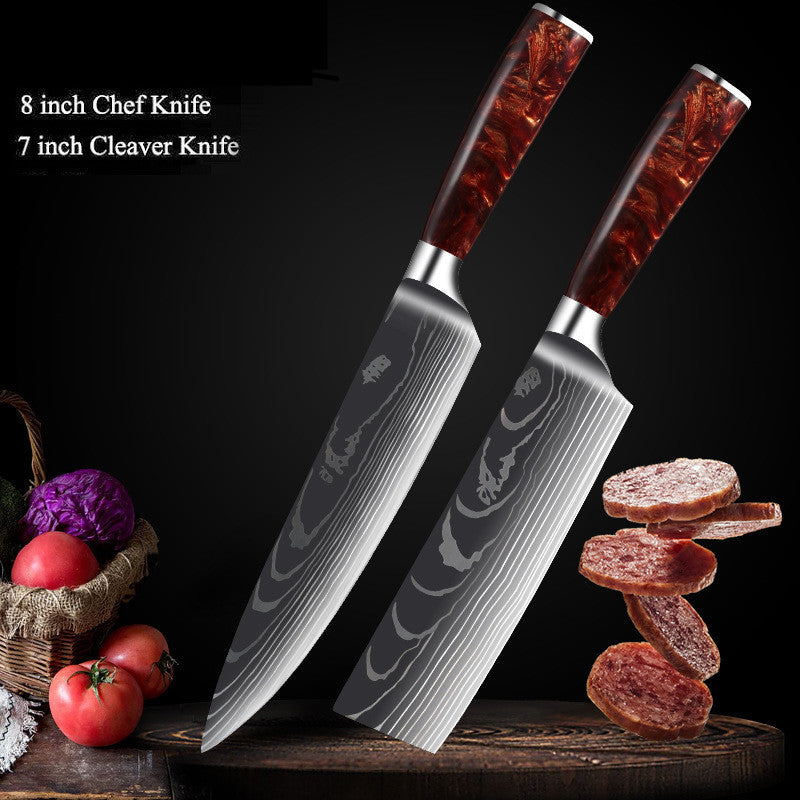 Damascus Laser Pattern Set Kitchen Knife