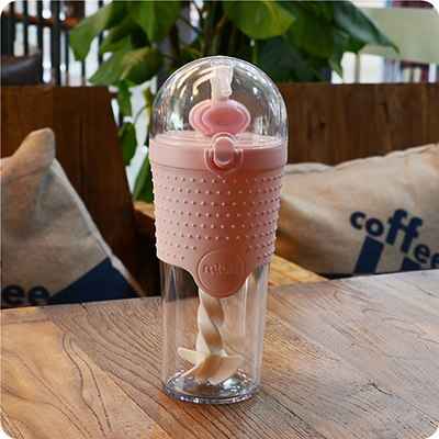 Pink 500ml kids water bottle with straw