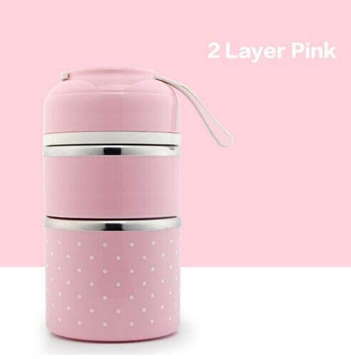 Pink Portable Stainless Steel Lunch Box with handle