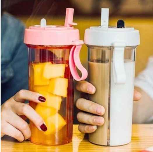 Double Tube Water Bottle with orange and pink cups