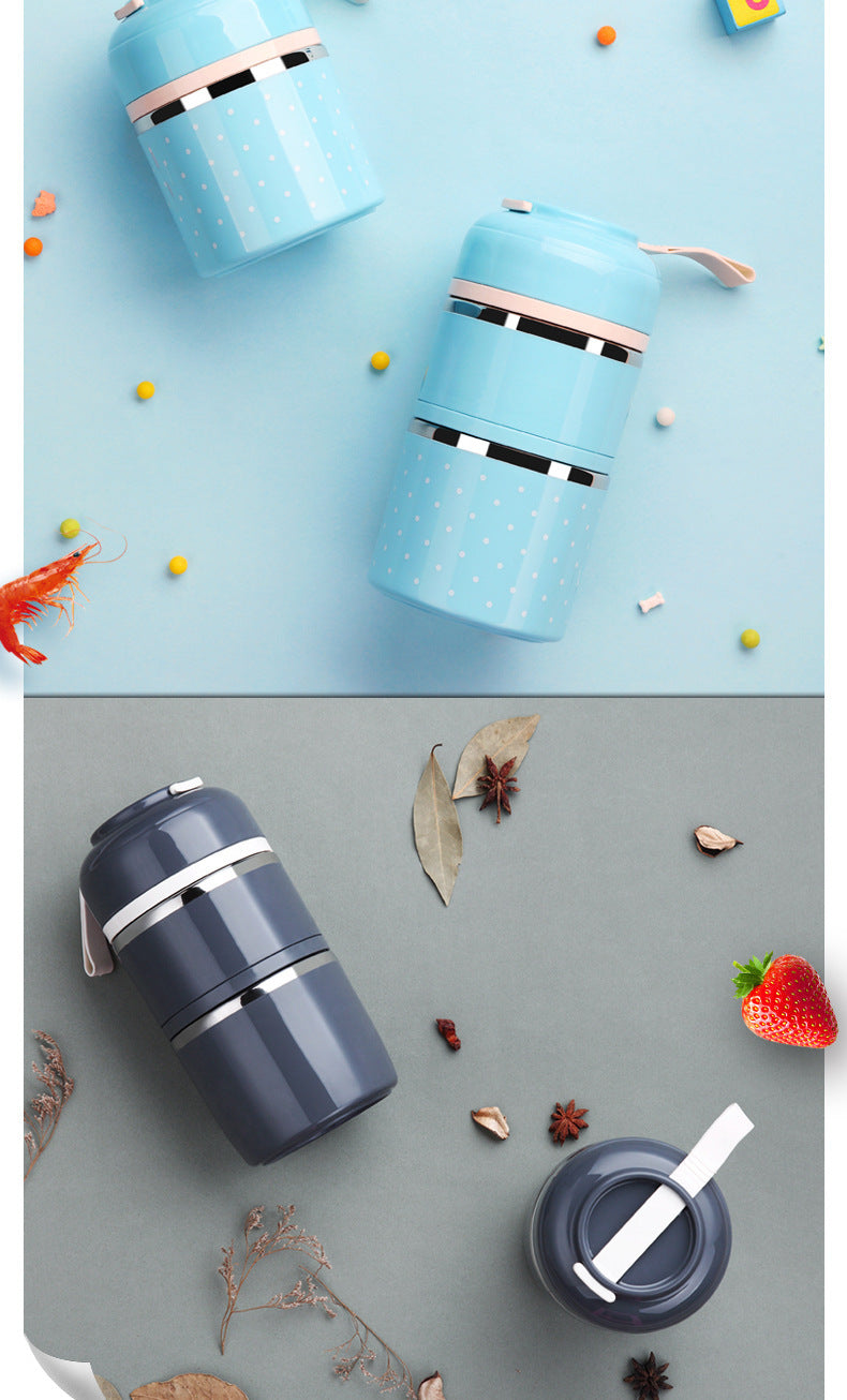 Portable  Stainless Steel Lunch Box Polka Dot Grid Lunch