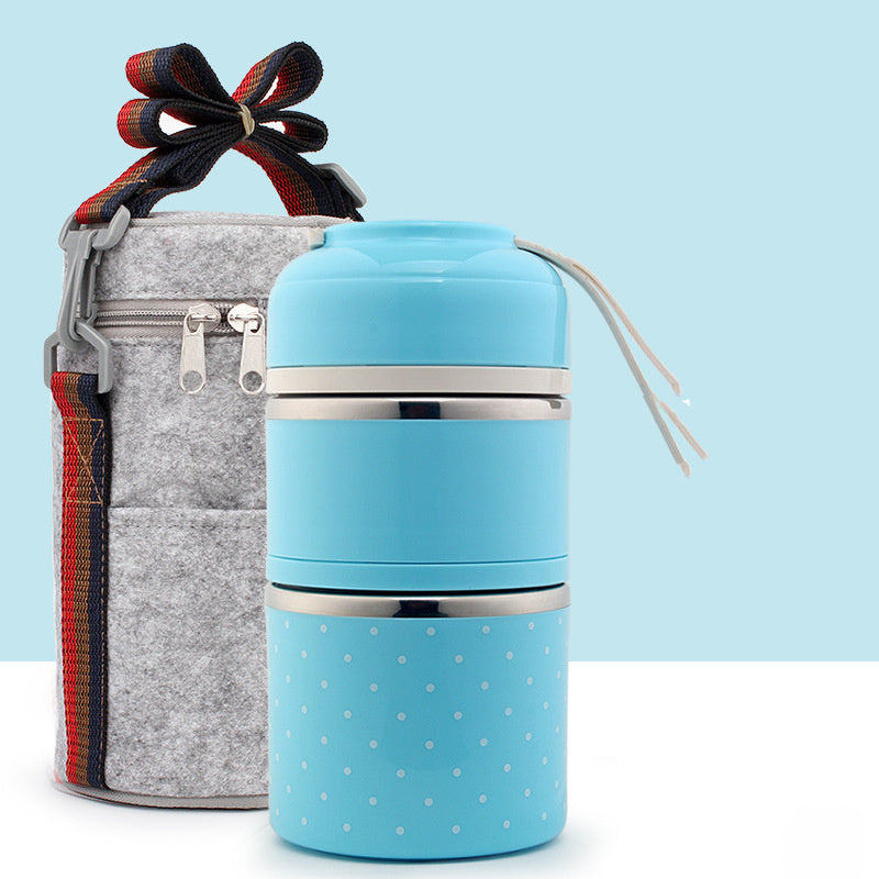 Portable  Stainless Steel Lunch Box Polka Dot Grid Lunch