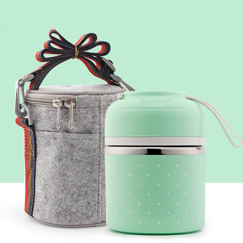 Portable  Stainless Steel Lunch Box Polka Dot Grid Lunch