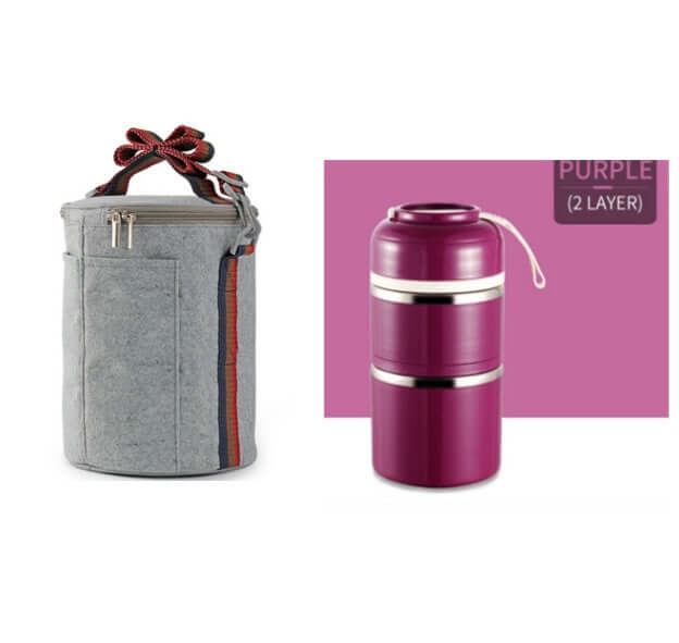 Portable Stainless Steel Lunch Box with purple and silver containers