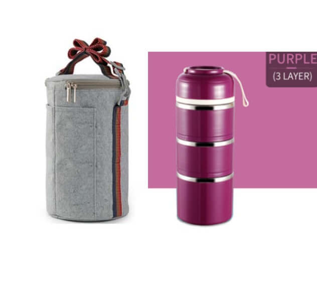Portable Stainless Steel Lunch Box with purple and silver containers