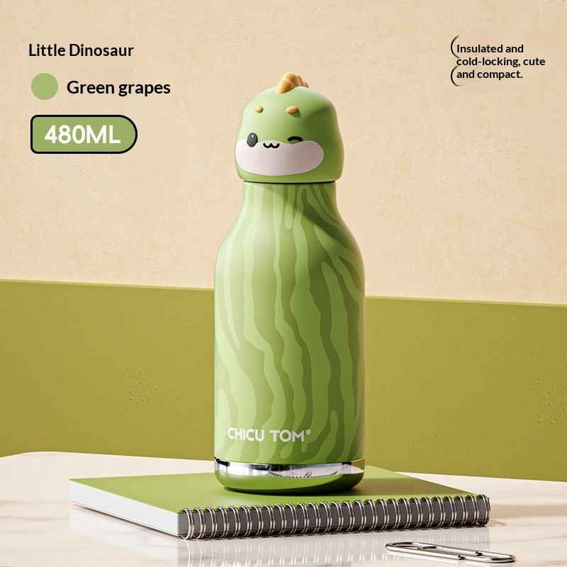 Cute green fawn character insulated water bottle for kids