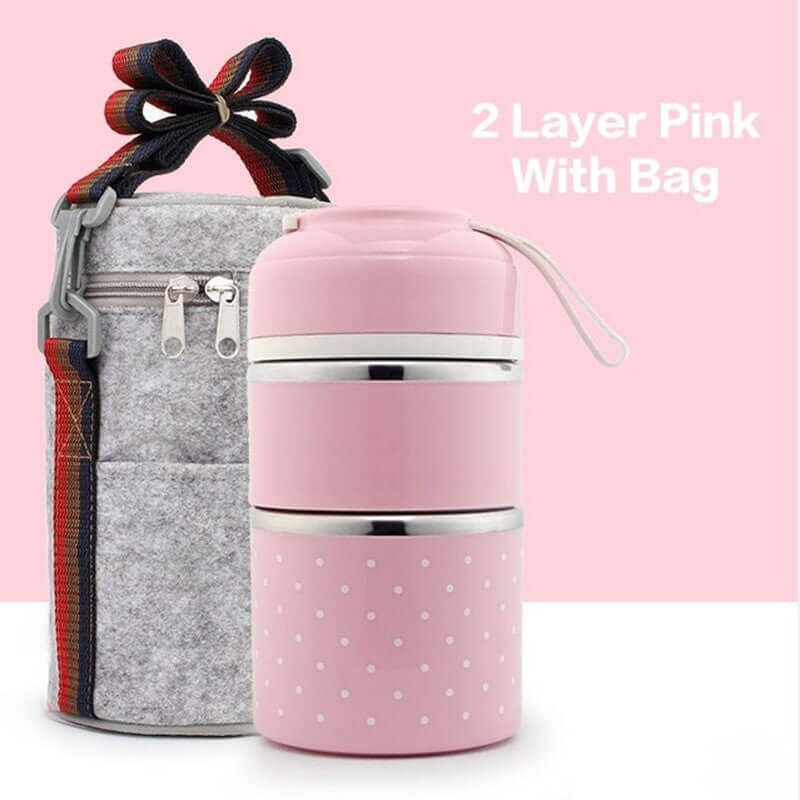 Pink and silver Portable Stainless Steel Lunch Box