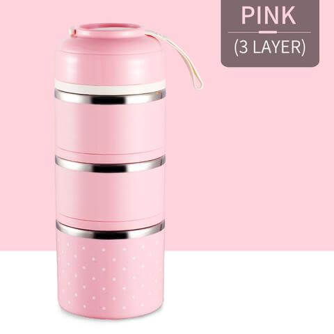 Pink Portable Stainless Steel Lunch Box with compartments