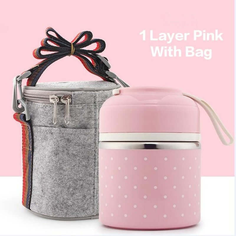 Pink and silver Portable Stainless Steel Lunch Box with bow