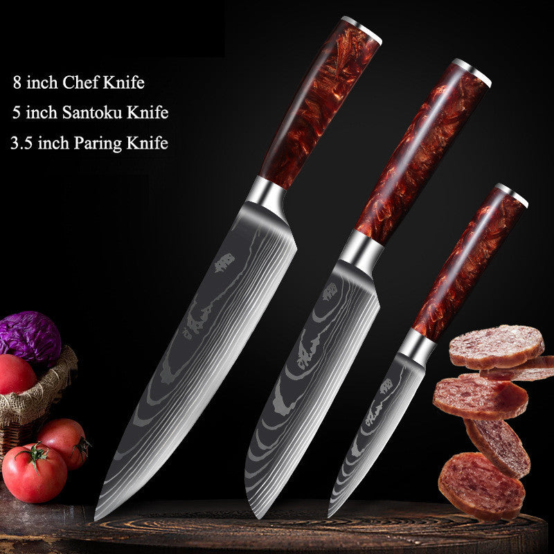 Damascus Laser Pattern Set Kitchen Knife